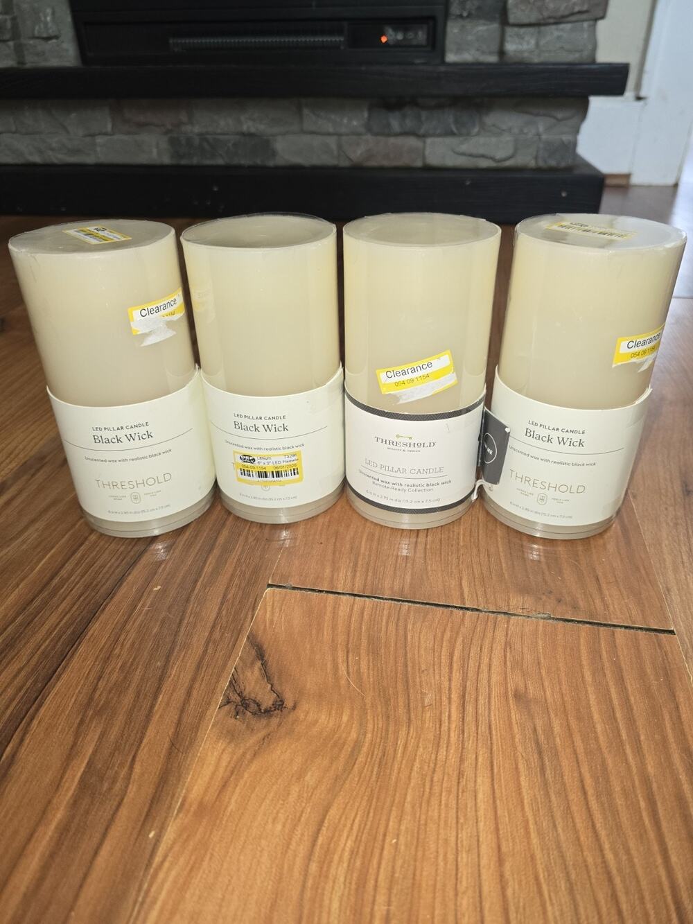 4 Threshold Led Pillar Candle Black Wick Unscented Wax Realistic Flameless 6"